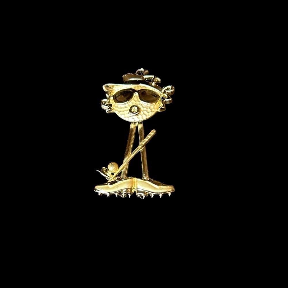 Vintage Gold Tone Golf Girl Articulated Statement Brooch/Pendant - Picture 4 of 11